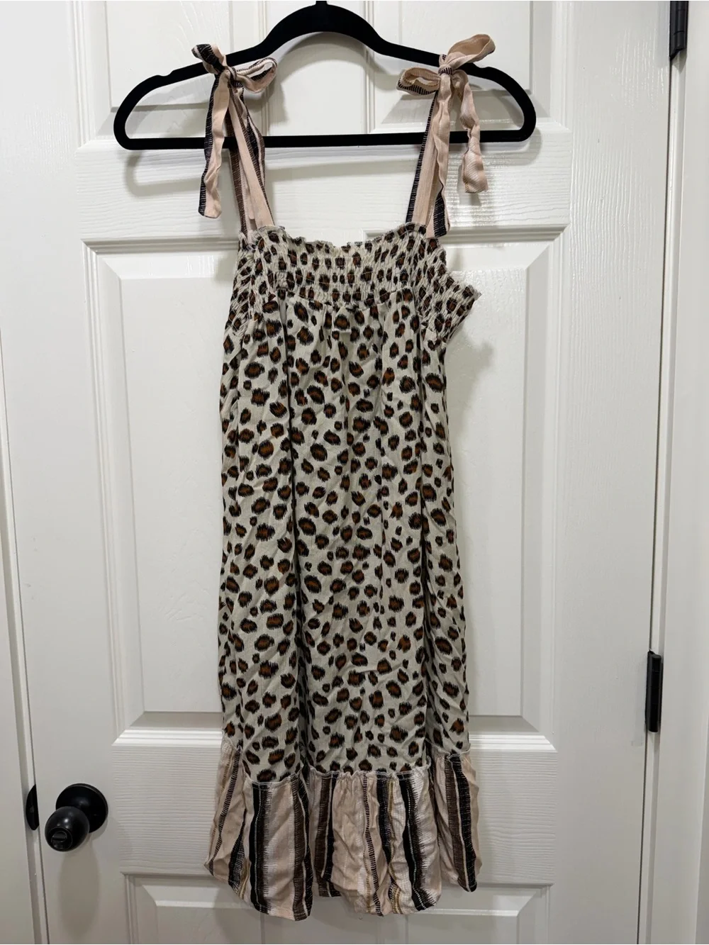 100% Cotton Leopard Print Tie-Shoulder Midi Dress - Picture 1 of 6